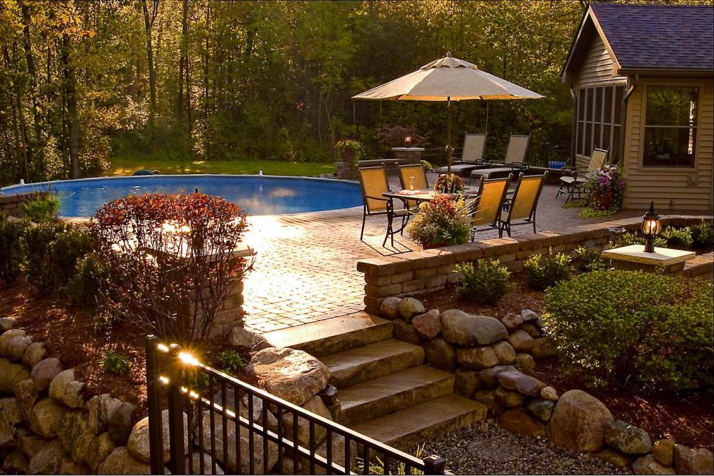 Back yard oasis - pool with paver deck patio